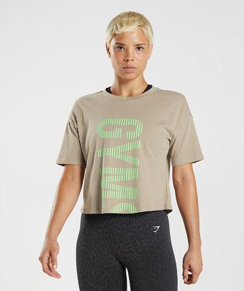 Gymshark 315 Midi Ženske T Shirts Smeđe Svijetlo Zelene | HR 3257UZG